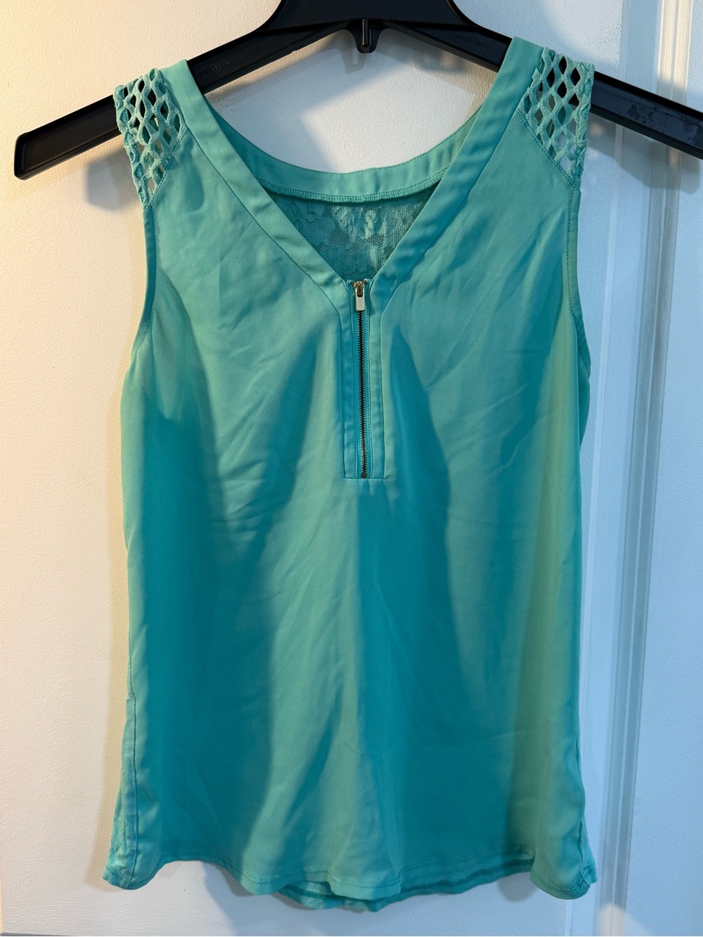 Express Sea Green Hudson Zip-Front Tank with Lattice Shoulders Lace Back